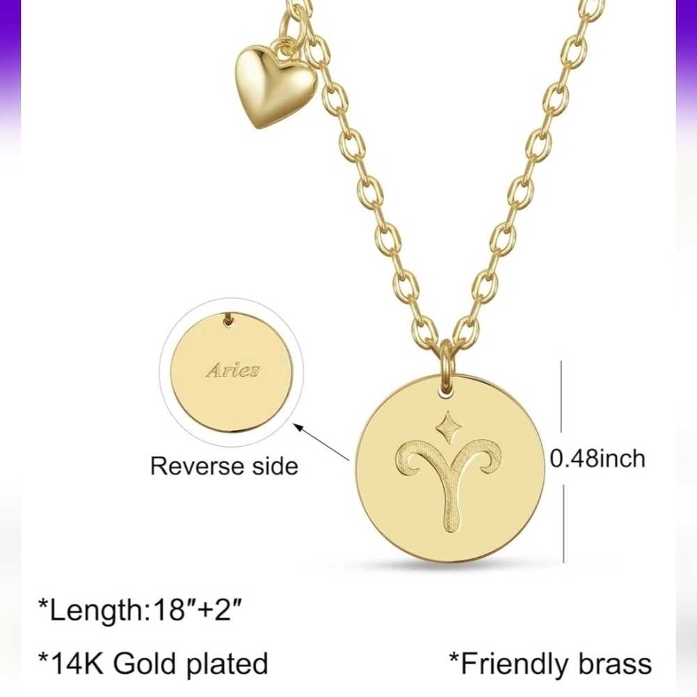 14k Gold Plated Cancer Zodiac Pendant Necklace Reversible New Gift With Box - Picture 5 of 6